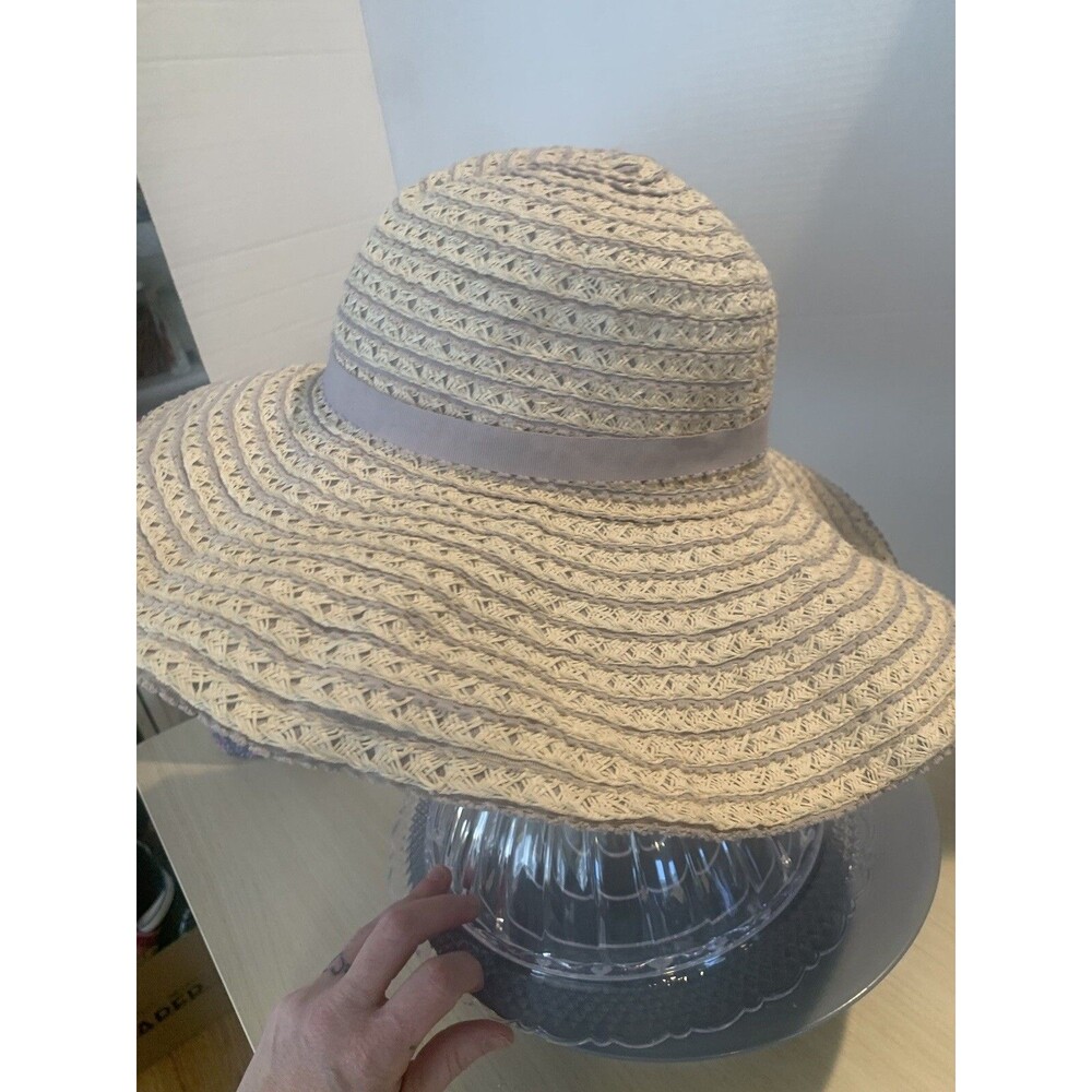 D&Y Women's Lavender Ribbon & Braided Straw Large Brim Sun Hat moldable edge